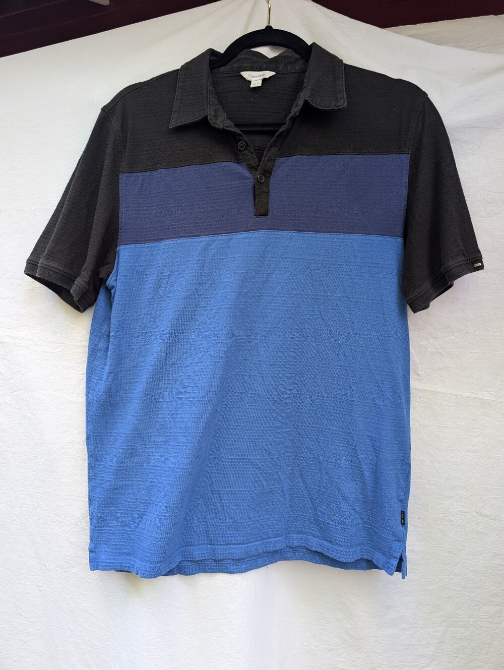 Calvin Klein Cotton Ponte Stripe Polo Blue Black Navy Sz M